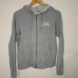 Nike Full Zip Embroidered Track Jacket Womens‎ Medium Grey Logo Y2K Silver Tag